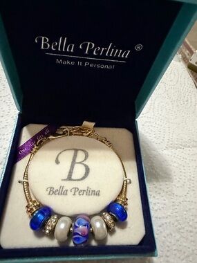 bella Perlina Gold-Tone Bracelet with Blue and White Beads